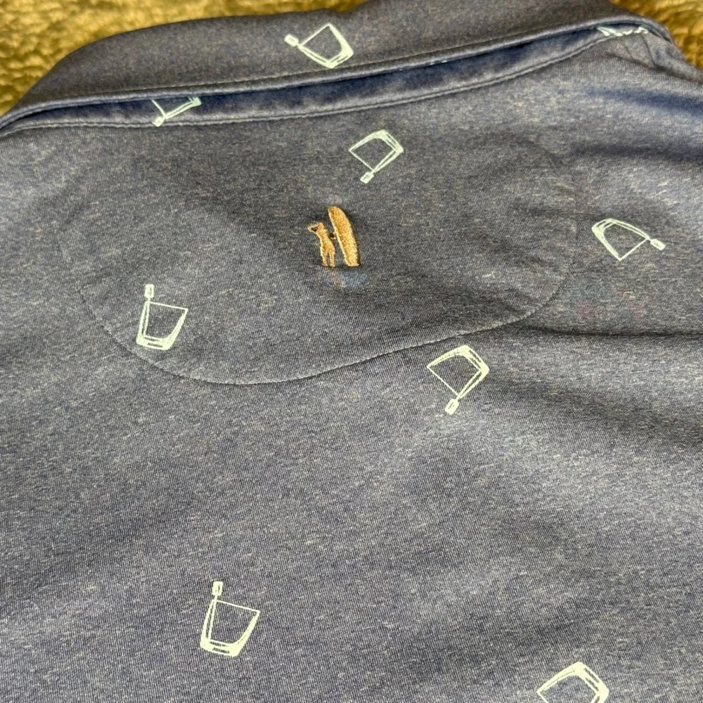 Johnnie-O Mens XL Blue Performance‎ Golf Polo Shirt Cocktail Print Hawks Nest